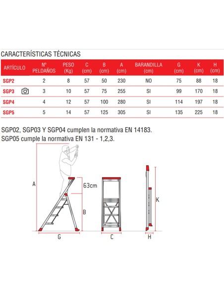 Taburete de alta seguridad en aluminio SGP3 3 Peldaños