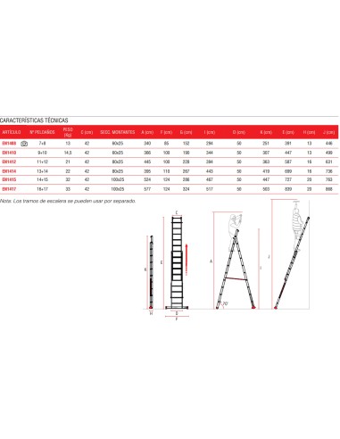 Escalera multiuso de 2 tramos con peldaños cómodos EN1410 9+10 Peldaños