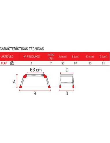 Plataforma de trabajo plegable para uso profesional PLAF 1 Peldaño