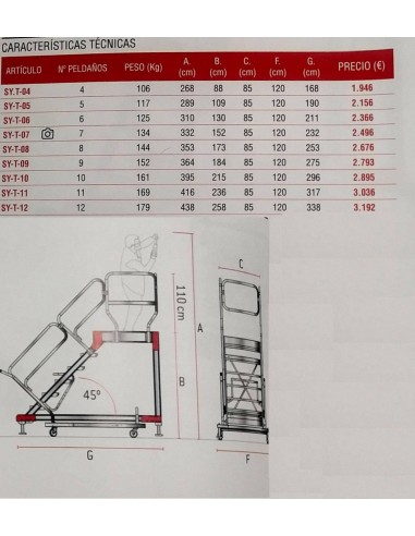 Escalera con plataforma y cuatro ruedas | TRAMEX SY-T11 11 Peldaños