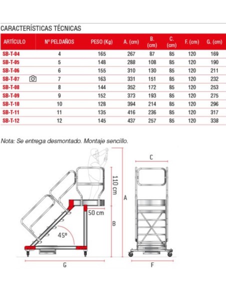 Escalera con voladizo. Tramex| Inclinación de 45º SB-T-05 5 Peldaños