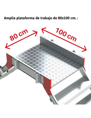Escalera de doble ascenso con plataforma,base con ruedas y tramo de ascenso a 45º. SP45-10 10 Peldaños