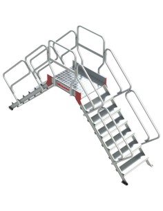 Escalera de doble ascenso con plataforma,base con ruedas y tramo de ascenso a 45º. SP45-14 14 Peldaños