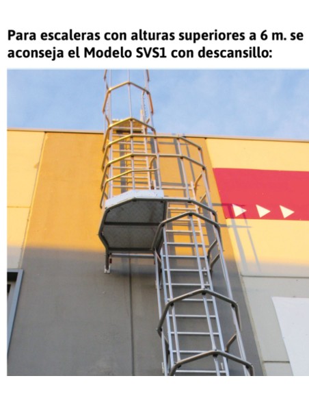 Escalera vertical de seguridad con jaula y descansillo SVS1-684