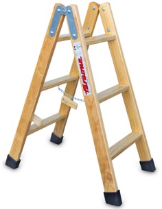 Escalera doble subida de madera barnizada LDB03  3+3 Peldaños