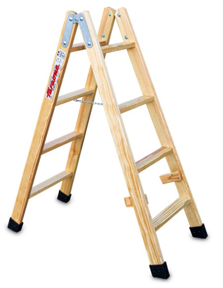 Escalera doble subida de madera barnizada LDB04 4+4 Peldaños