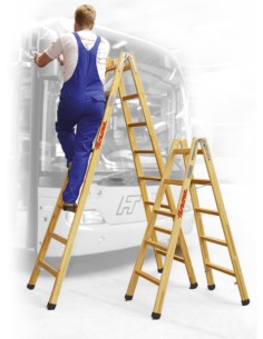 Escalera doble subida de madera barnizada LDB06 6+6 Peldaños 2