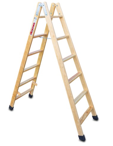 Escalera doble subida de madera barnizada LDB06 6+6 Peldaños