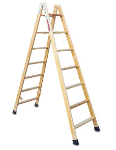 Escalera doble subida de madera barnizada LDB07 7+7 Peldaños