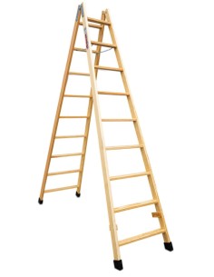 Escalera doble subida de madera barnizada LDB09 9+9 Peldaños