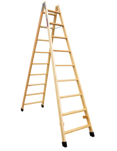 Escalera doble subida de madera barnizada LDB09 9+9 Peldaños