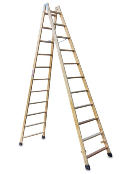 Escalera doble subida de madera barnizada LDB011 11+11 Peldaños