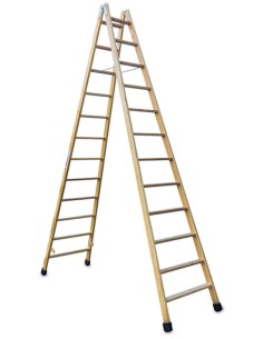 Escalera doble subida de madera barnizada LDB012 12+12 Peldaños