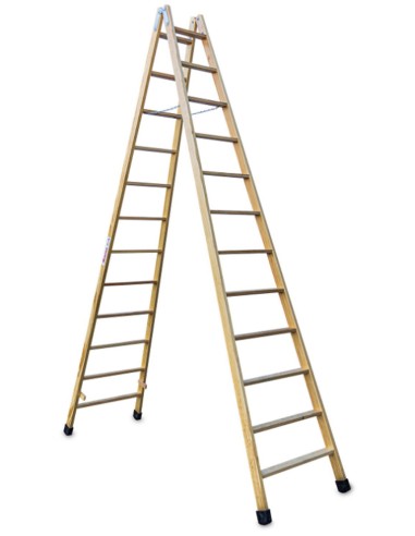 Escalera doble subida de madera barnizada LDB012 12+12 Peldaños