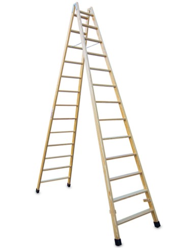 Escalera doble subida de madera barnizada LDB013 13+13 Peldaños