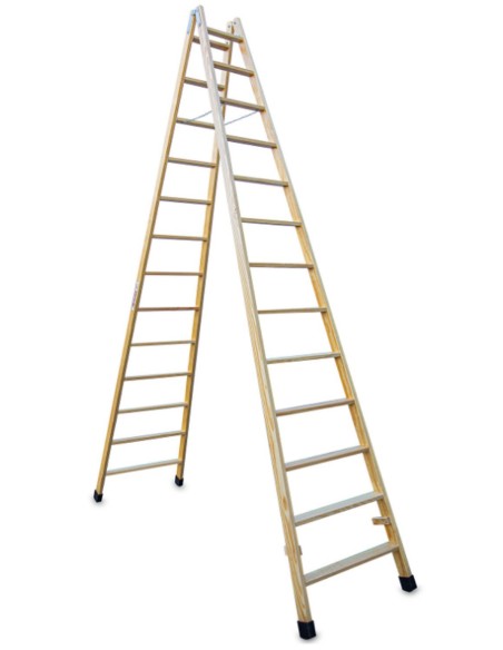 Escalera doble subida de madera barnizada LDB013 13+13 Peldaños