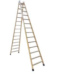 Escalera doble subida de madera barnizada LDB014 14+14 Peldaños