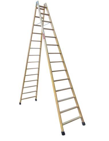 Escalera doble subida de madera barnizada LDB014 14+14 Peldaños