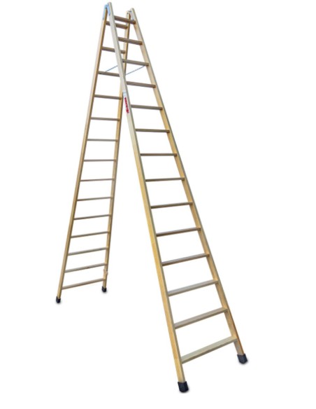 Escalera doble subida de madera barnizada LDB014 14+14 Peldaños