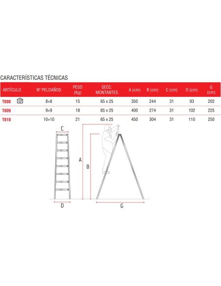 Escalera agrícola de doble subida  8+8 Peldaños  T808
