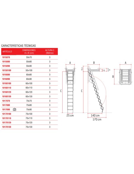 Escalera escamoteable para techo en acero galvanizado 60X130 Cm