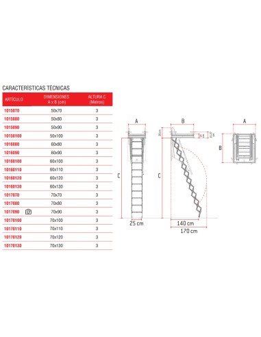 Escalera escamoteable para techo en acero galvanizado 70X80 Cm