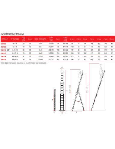 Escalera multiuso de 3 tramos con peldaños cómodos EN1514 13+14+14 Peldaños