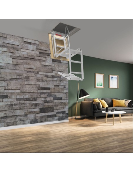 Escalera para techos desplegable en 4 tramos de acero pintado gris 50 X 100