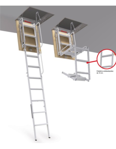 Escalera para techos desplegable en 4 tramos de acero pintado gris 50 X 90