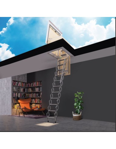 Escalera escamoteable exterior en acero galvanizado para terrazas  70X90 Cm