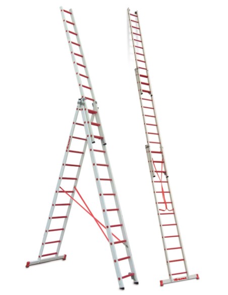 Escalera multiusos de 3 tramos de fibra de vidrio 10+10+10 Peldaños