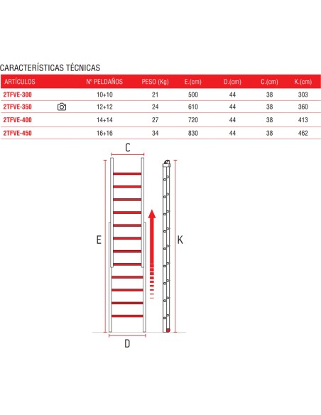 Escalera extensible de 2 tramos de fibra de vidrio 10+10 Peldaños