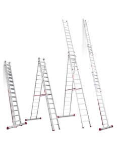 Escalera multiuso de 3 tramos con peldaños cómodos EN1515 14+15+15 Peldaños