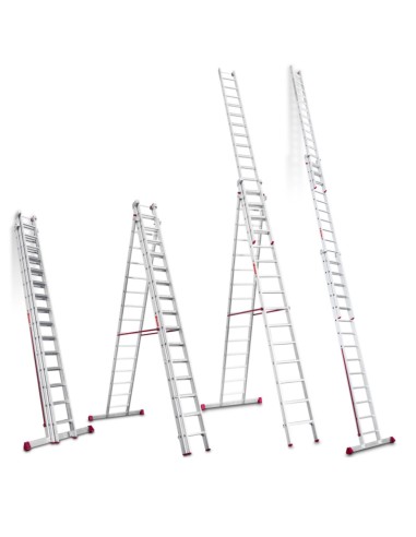 Escalera multiuso de 3 tramos con peldaños cómodos EN1515 14+15+15 Peldaños