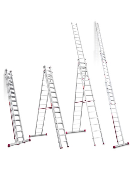 Escalera multiuso de 3 tramos con peldaños cómodos EN1515 14+15+15 Peldaños