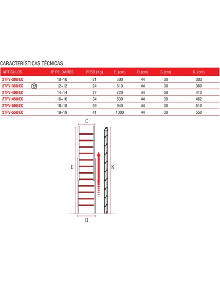 Escalera de fibra de vidrio extensible con rueda 2TFV-400/EC