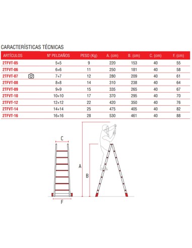 Escalera de doble subida de fibra de vidrio 2TFVT-14