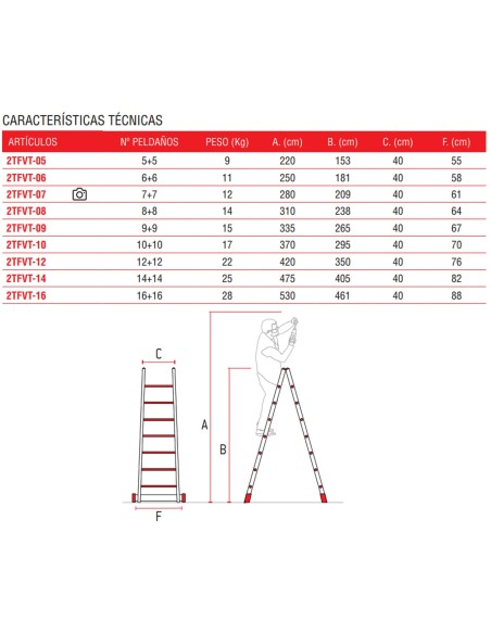 Escalera de doble subida de fibra de vidrio 2TFVT-16