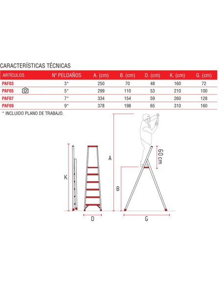 Escalera de tijera en fibra de vidrio con peldaños cómodos PAF03