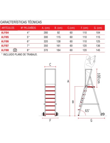 Escalera con plataforma y barandilla de seguridad de fibra de vidrio  ALFI04