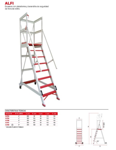 Escalera con plataforma y barandilla de seguridad de fibra de vidrio  ALFI08