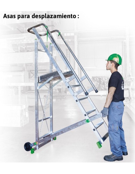 Escalera de almacén con plataforma y ruedas 6 Peldaños ES-SM150