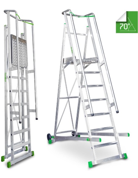 Escalera de almacén con plataforma y ruedas 8 Peldaños ES-SM250