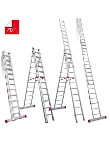 Escalera multiuso de 3 tramos con peldaños cómodos EN1506 5+5+6 Peldaños