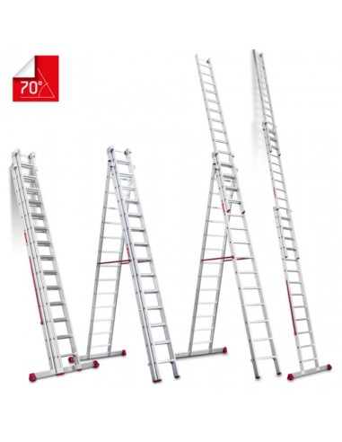 Escalera multiuso de 3 tramos con peldaños cómodos EN1506 5+5+6 Peldaños