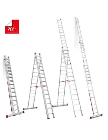 Escalera multiuso de 3 tramos con peldaños cómodos EN1506 5+5+6 Peldaños