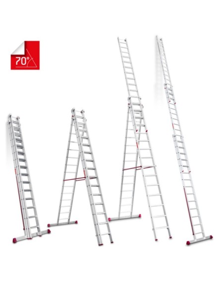 Escalera multiuso de 3 tramos con peldaños cómodos EN1506 5+5+6 Peldaños