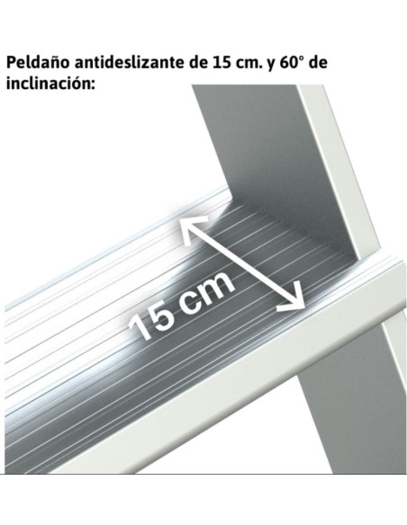 Escalera de aluminio fija para entreplantas y altillos | Inclinación 60º 4 Peldaños SG60-04
