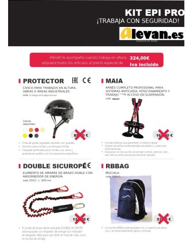 kit Epis: casco, arnés, amarre doble, mochila