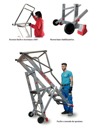 Escalera de almacén con plataforma y ruedas SMT500 17 Peldaños